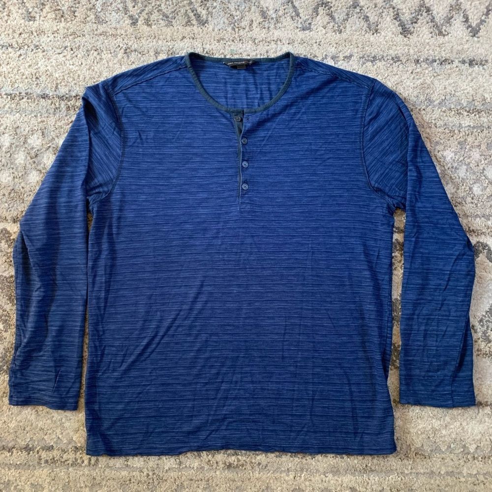 John Varvatos Blue Long Sleeve Henley Pima Cotton Blend Shirt Large